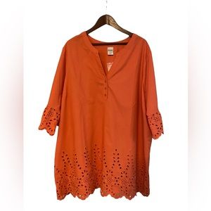 BLAIR Womens 3XL Peach Pink Embroidered 3/4 Sleeve Button Shirt